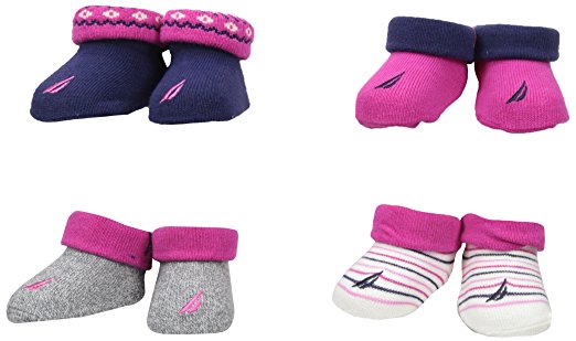 Nautica Baby Girls' "Stripe Medley" 4-Pack Sock Booties