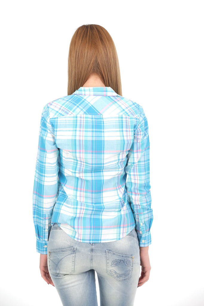 TH Women White & Blue Checked Casual Shirt