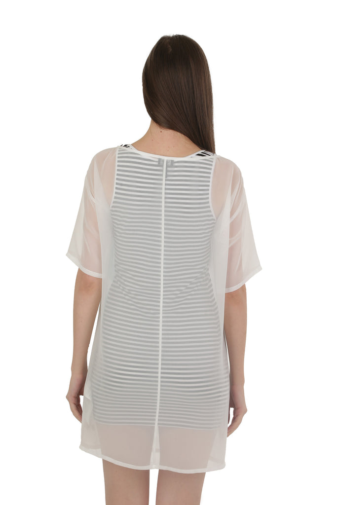 A Jeans Dress Floral Print Silk Organza Tunic