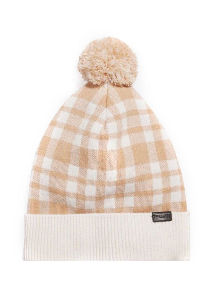 Coach F20156 Women's Plaid Caramel Pom Pom Beanie