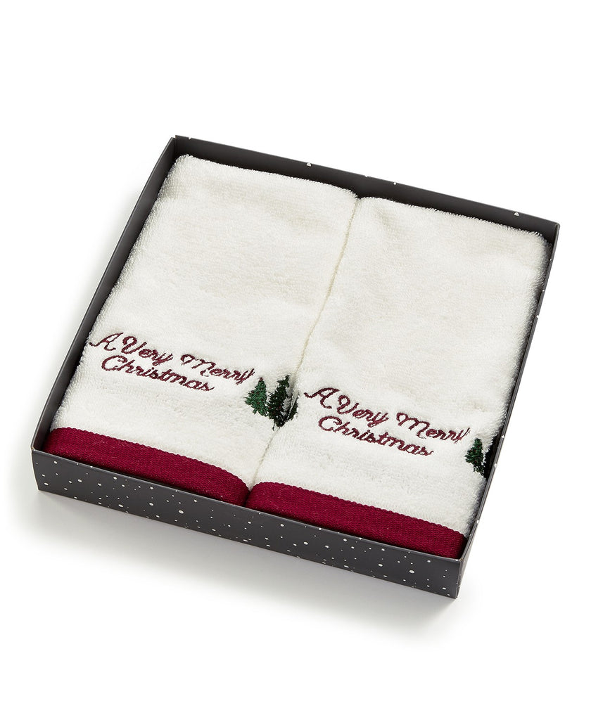 Martha Stewart Collection Very Merry Embroidered Cotton 2-Pc. Fingertip Towel Set.
