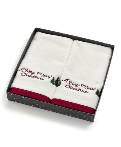 Kassa Moda Holiday Embroidered Christmas Hand Towels Set of 2