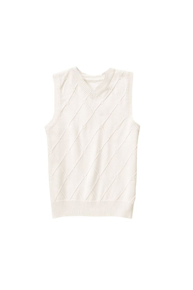 G Boys PICNIC PARTY White Textured Argyle Sweater Vest V-neck