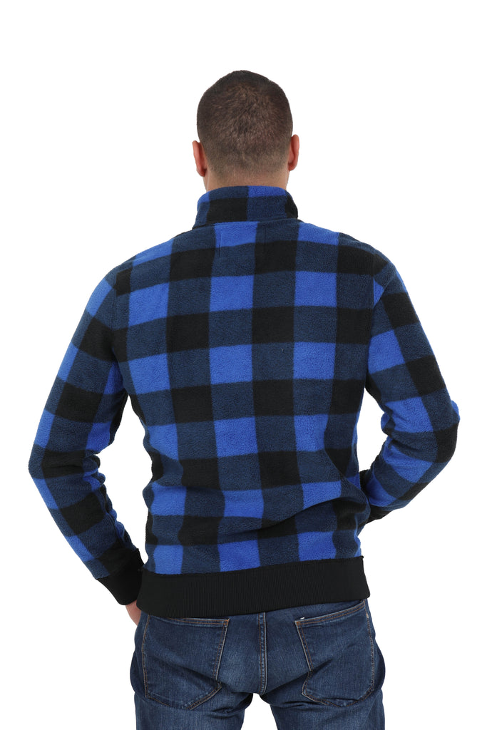 Abercrombie & Fitch Trail Fleece Full-Zip Mock Neck Jacket Blue Plaid