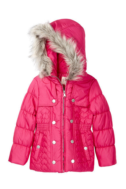 Jessica Simpson Heart Quilt Faux Fur Hooded Parka