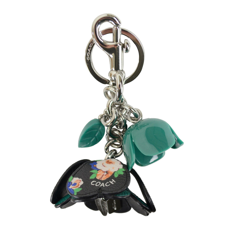 Coach F58517 Floral Resin Coated Canvas Tea Rose Key Charm Green Leaf