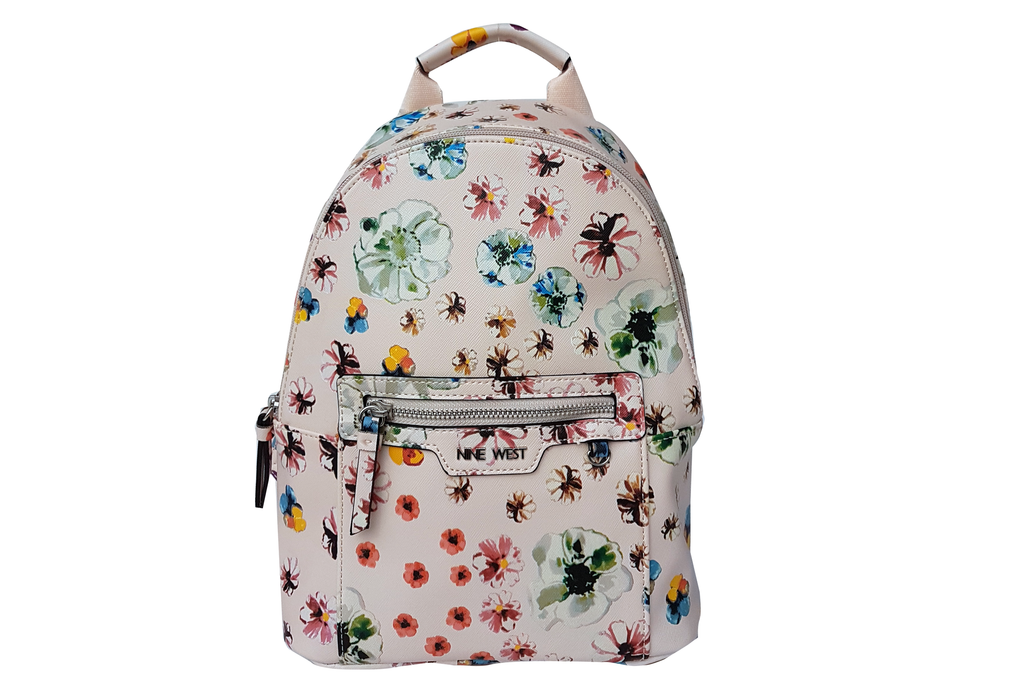 Nine West Multi Floral Polyester Metallic Silver Hardware Backpack
