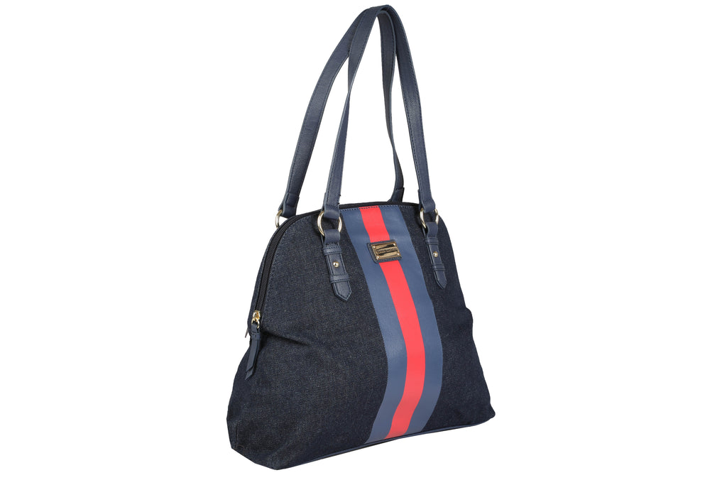Tommy Hilfiger Handbag Blue Denim/Red Stripe Satchel Tote Purse