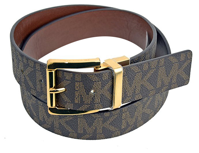 Michael Kors Women's Reversible MK Logo Gold Buckle Brown/Brown