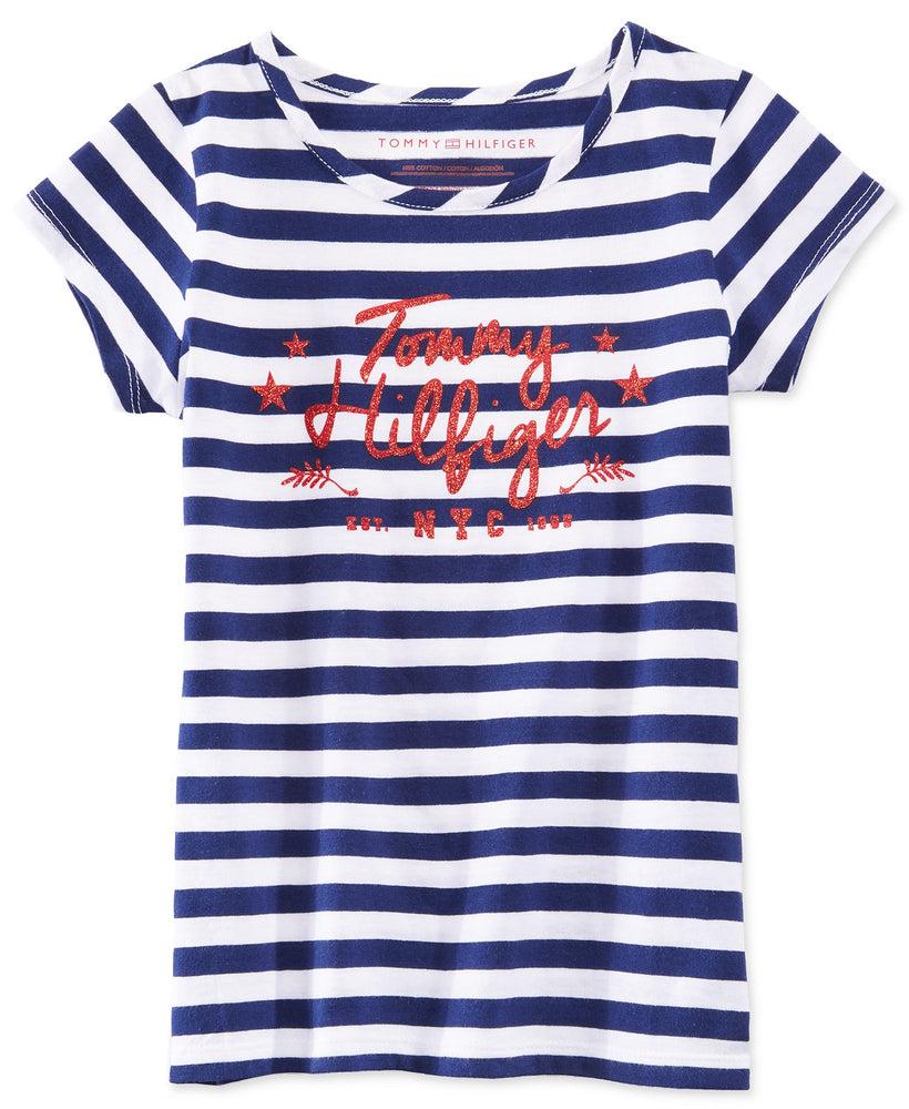 TH Big Girls Striped Glitter-Graphic T-Shirt