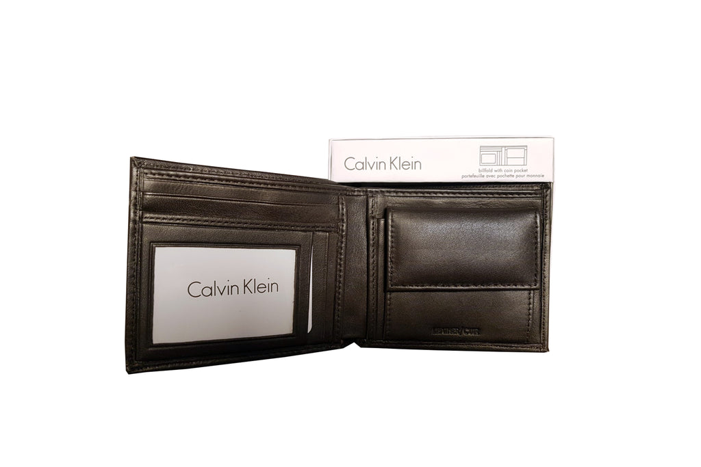 Calvin Klein Dark Brown Men Black Billfold With Coin Pocket