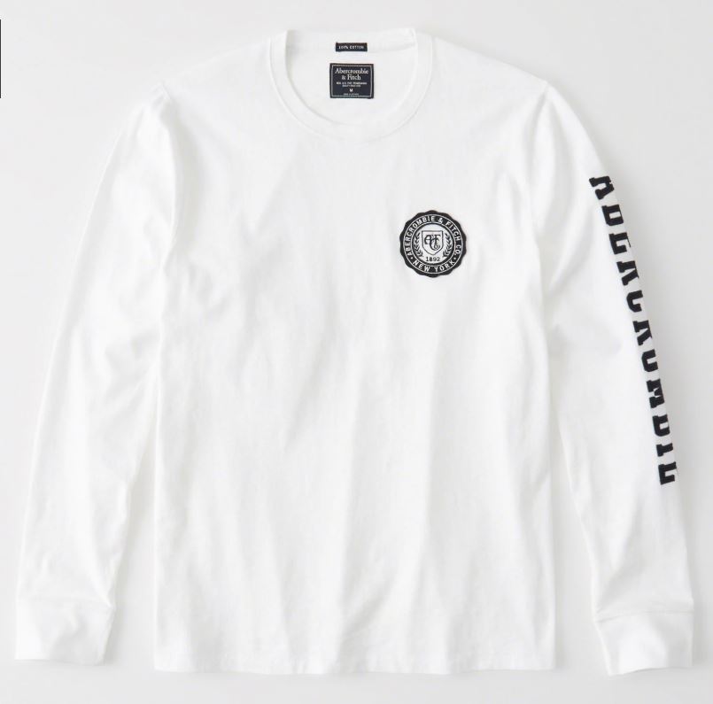 Abercrombie & Fitch LONG-SLEEVE APPLIQUE TEE WHITE