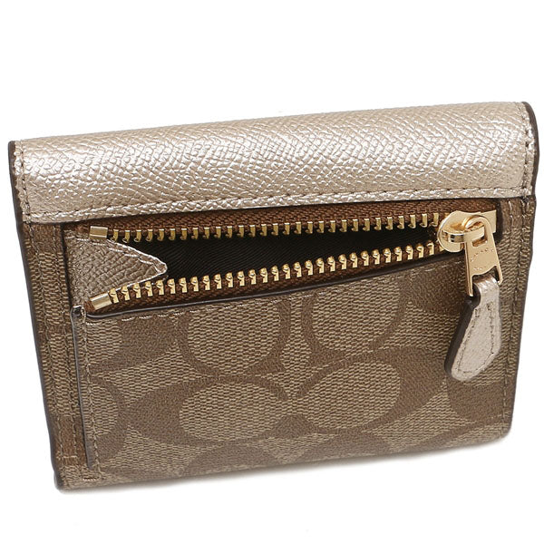 Coach Signature PVC Small Wallet Khaki Platinum F87589