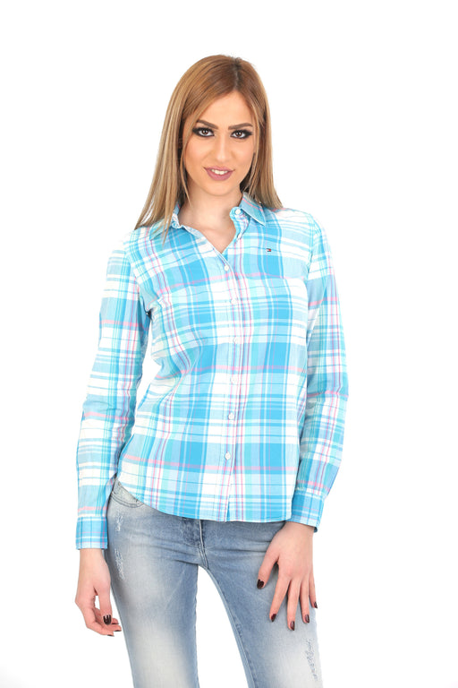 TH Women White & Blue Checked Casual Shirt