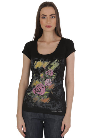 Just Cavalli Silk Neck On The Back Flowers Print Top