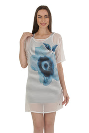 A Jeans Dress Floral Print Silk Organza Tunic