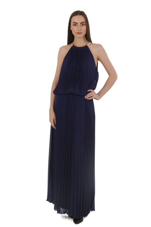 MSK Pleated Sleeveless Necklace Maxi Dress Navy
