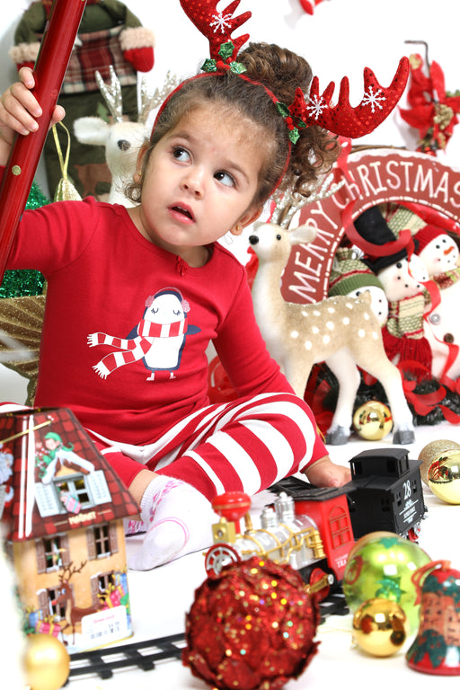 Gymboree Red Cozy Penguin Christmas Holiday Two-piece Gymmies Pajamas