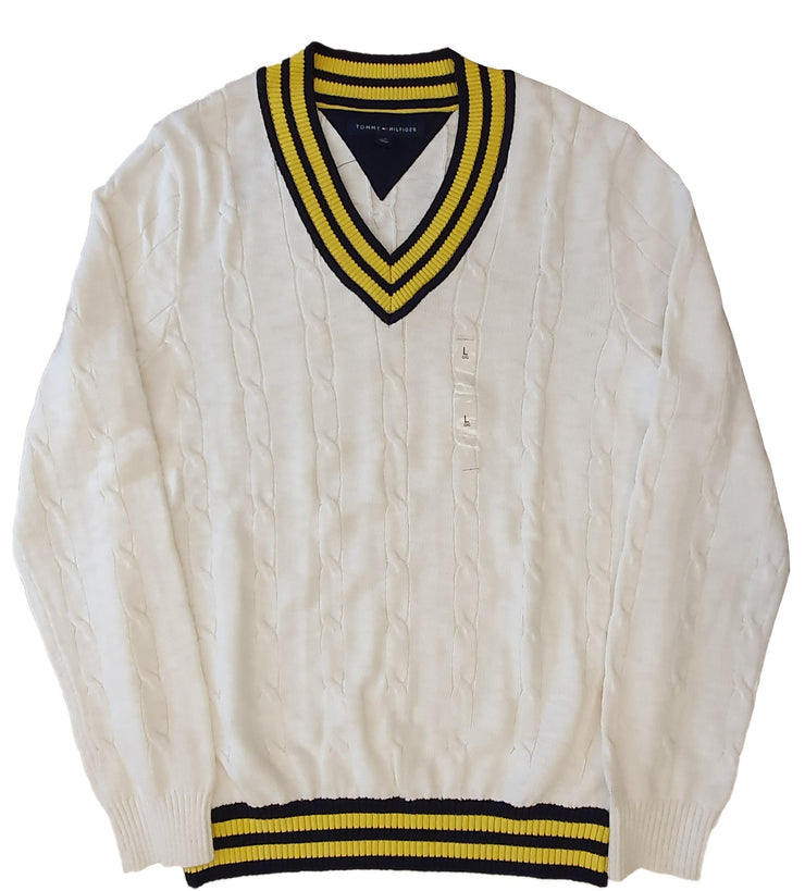 TH Tipped V-Neck Varsity Sweater