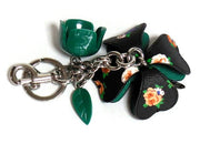 Coach F58517 Floral Resin Coated Canvas Tea Rose Key Charm Green Leaf