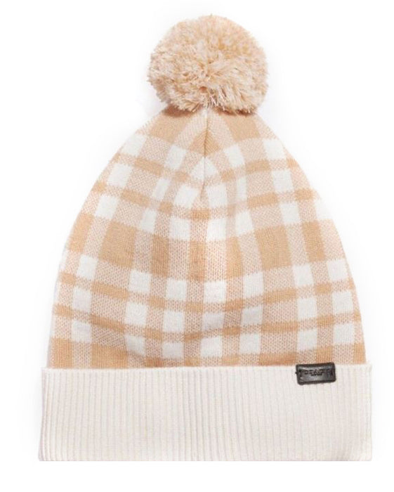 Coach F20156 Women's Plaid Caramel Pom Pom Beanie