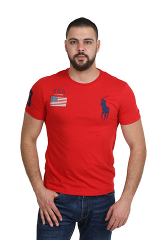 Polo Ralph Lauren Men's Navy Blue USA Flag Big Pony Crew Neck T-Shirt