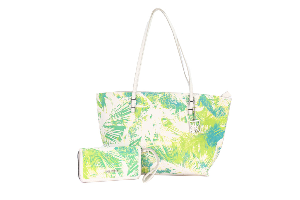 Calvin Klein Womens Hailey Palm Print Shopper Tote Bag Spring Leaf