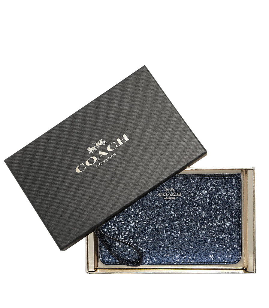 Coach Boxed Crossgrain Leather Top Zip Star Glitter Wristlet Clutch F38641 Small