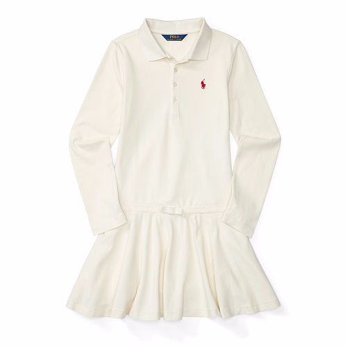 RL VELVET BOW STRETCH POLO DRESS