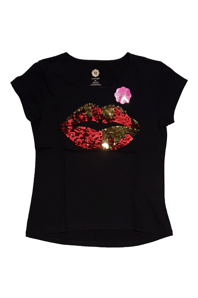 Total Girl Black Sequin Lip T-Shirt