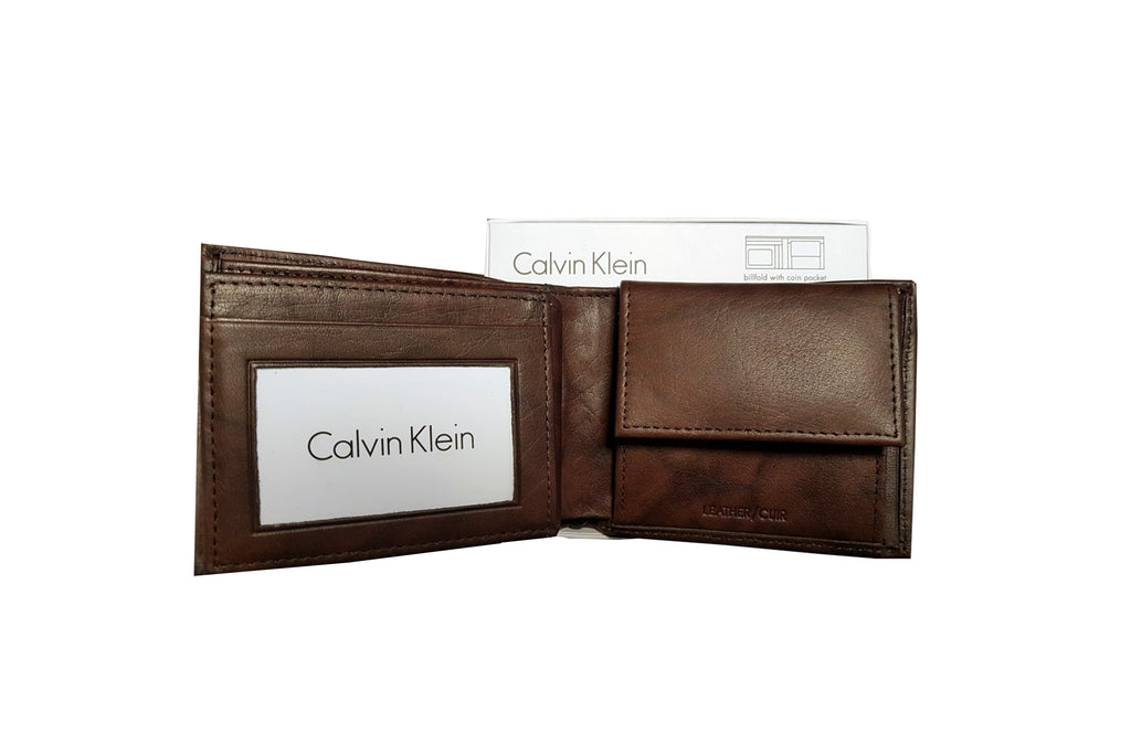 Calvin Klein Dark Brown Men Black Billfold With Coin Pocket