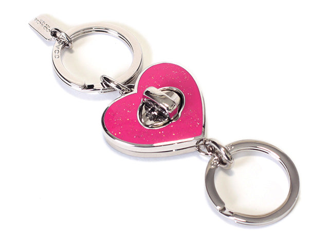 NEW Coach White/Silver Heart Valet Turn-lock Keychain/ Key Fob/Keyring