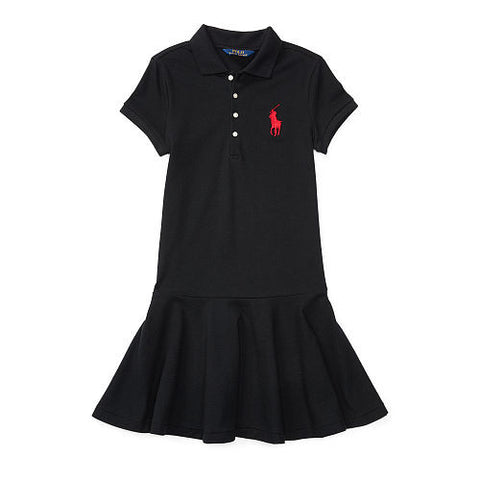 Ralph Lauren Little Girl Velvet Bow Stretch Polo Dress
