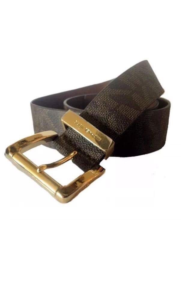 Michael Kors Women's Reversible MK Logo Gold Buckle Brown/Brown