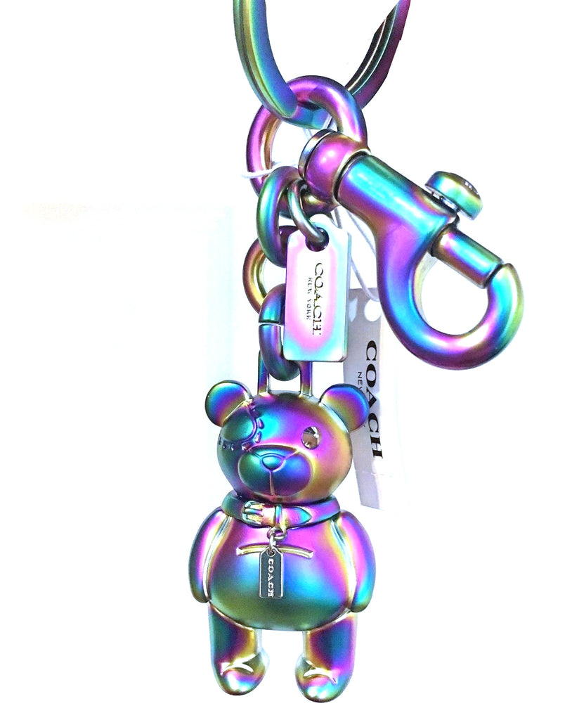 COACH Hologram Iridescent Teddy Bear Purse Charm Key Chain Ring