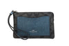 Coach Khaki Metallic Blue Signature Corner Zip Wristlet