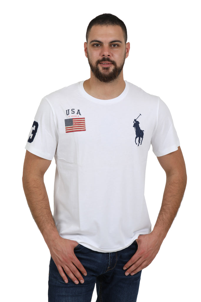 Polo Ralph Lauren Men's White USA Flag Big Pony Crewneck T Shirt