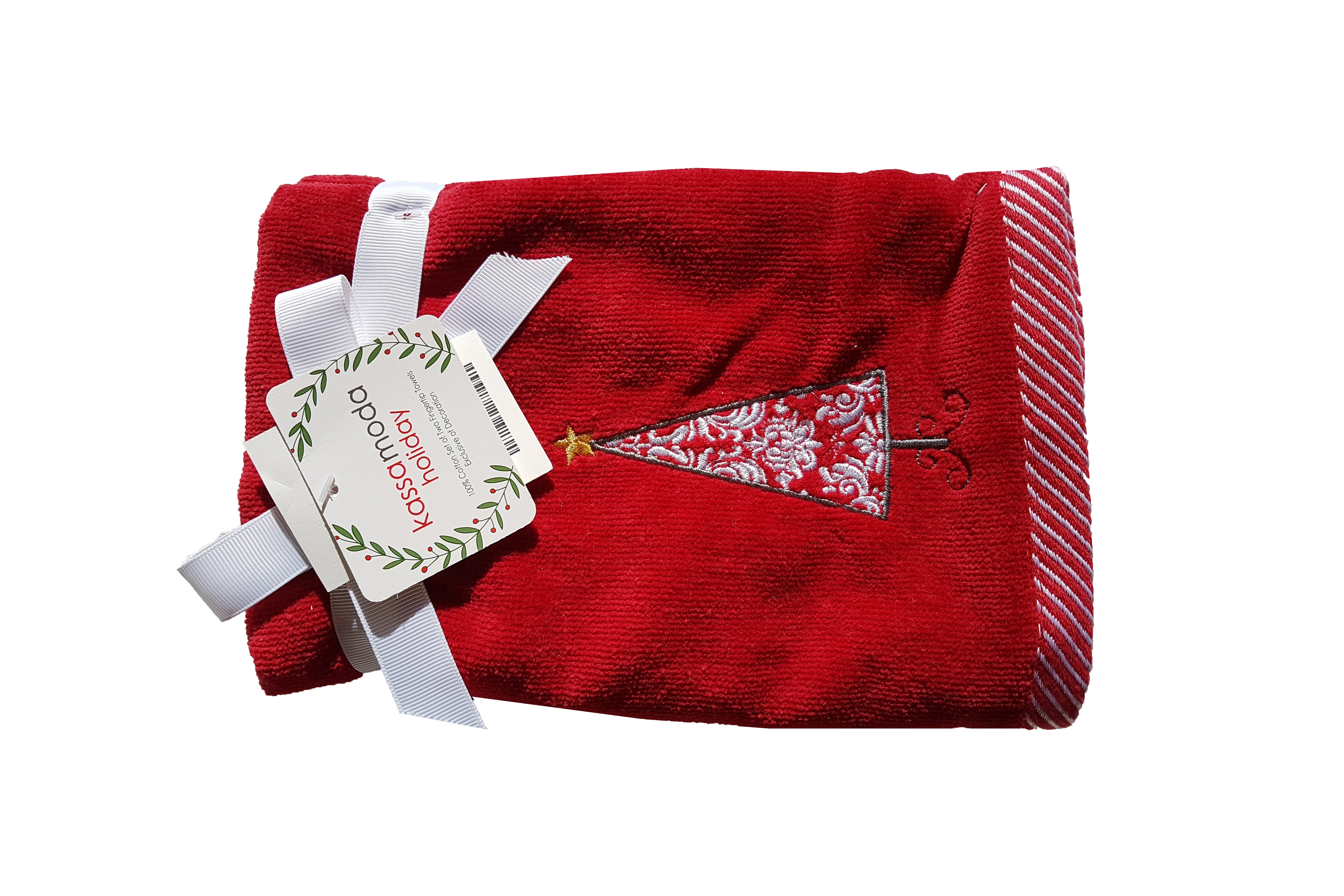 Kassa Moda Holiday Embroidered Christmas Hand Towels Set of 2